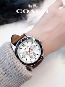 Coach Sullivan Chronograph White Dial Brown Leather Strap Watch For Men - Brown - View 7