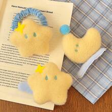 Cute Yellow Plush Moon Hair Clip Girly Heart Ponytail Hair Tie Elastic Hair Band Side Clip BB Clip Hair Accessory - 月亮髮夾 - 查看 4
