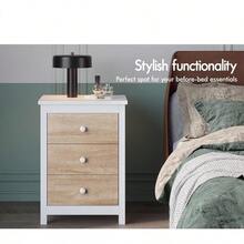 Wooden Bedside Table 3-Drawer Nightstand Cabinet Side Chest End Table 50cm X 39cm X 68.5cm Storage Organiser For Hallway Bedroom Living Room Hamza - Wood White - 3DrawersKnobHandleWoodWhite - View 5