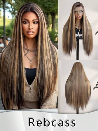 Synthetic Fiber Imported From Japan 30 Inch Straight Extra Long Soft Hair Straight Black Color Synthetic 13X4 Lace Frontal Wig For Women Prepucked With Baby Hair Glueless Wig Gifts For Women Christmas Decorations Christmas Gifts