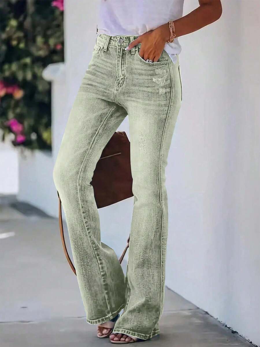Quần jeans ống loe dáng slim fit ARWY màu bạc phai dành cho nữ, kiểu dáng thanh lịch, phóng khoáng, thích hợp mặc hàng ngày, đi chơi tối, đi nghỉ lễ, Halloween, Phục sinh, và mọi mùa xuân. - Xanh nhạt - Xem 1