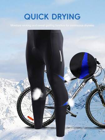 Men Cycling Long Pants Fleece Inner Sportswear High Stretch Thermal Lined Active Wear Fitness Pants Tights Cycling Pants