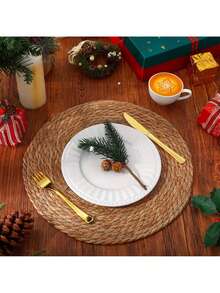 10/30-Pack 12in Natural Water Hyacinth Placemats - Handwoven Boho/Farmhouse Style For Kitchen/Wedding Table Decor (Natural Tone) | Christmas Holiday Gift - 10 chiếc màu nâu - Xem 3