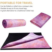 Esterilla de yoga de viaje, plegable, de 1/16 pulgadas de grosor, antideslizante, ligera con bolsa de transporte, goma natural ecolgica y gamuza, tapete porttil de fitness y ejercicio, 72 pulgadas de largox 26 pulgadas de anchox 1.5 mm