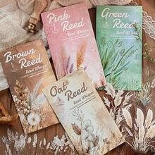10pcs/Pack (5 Designs, 2 Of Each) Vintage Watercolor Style Dreamy Reeds Landscape Collage Stickers, PET Sticker Pack, Scrapbooking Supplies, Minimalist Floral Plant Decor, Planner DIY, Waterproof Stickers, Stationery Scrapbook Supplies - Multicolor - View 5