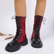 2025 Nuovi stivali slim con suola spessa, stile britannico, scarpe da donna - Rosso - Visualizzare 3