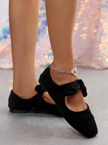 Women's New French Retro Bow Tie Flat Mary Jane Shoes, Versatile Slip-On Shoes - Black - View 4