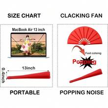 13inch Large Rave Fan Popping Fan Clacking Fans For Line Dancing,Hand Fans For Women Foldable,Boots On The Ground Fan,Portable For Outdoor,Wedding,Party,Decoration(Red+Black Ribs,1 Pack) - 紅色 - 查看 6