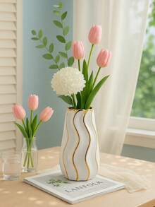 Jarrón decorativo blanco y dorado - Decoración escultórica moderna para la mesa, adecuado para la sala de estar, el dormitorio, regalo de graduación, decoración de inauguración de la casa o dormitorio, arreglo floral de verano - Multicolor - Ver 7