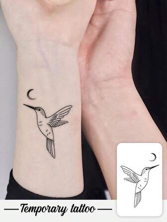 1 bucată de autocolant tatuaj temporar de Ziua Îndrăgostiților, model de pasăre migratoare cu semilună Y2K, impermeabil, rezistent la transpirație, lavabil, nereflectorizant, tatuaj simulat pe braț și umăr, potrivit pentru persoanele la modă, durează 3-5 zile