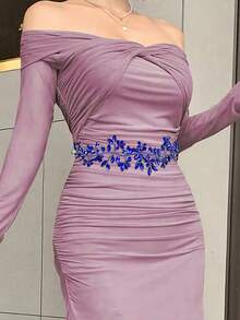 1 chiếc thắt lưng cô dâu sang trọng đính pha lê dành cho nữ, phụ kiện váy cưới thanh lịch, phụ kiện ngày Valentine. - Màu xanh lam - Xem 2