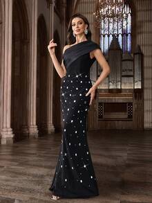 Elegantes Damen Abendkleid mit Strass-Diamant-Verzierung, Glamour-Party-Kleid für Geburtstag, Cocktail, Dinner, Galas, ärmellos, Meerjungfrau-Saum, asymmetrischer Ausschnitt, langes Kleid
