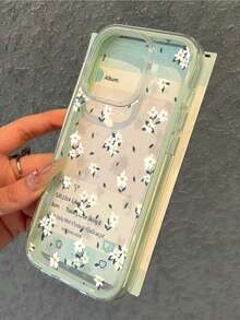 1pc Soft Solid Color Perforated Phone Case, White Flower 2D Print Pattern Mint Green Bumper & Transparent Back Cover Protective Case, Compatible With IPhone 11/12/13/14/15/16/16 Pro Max/12 Pro/13 Pro/14 Pro/15 Pro/16 Pro/14 Plus/15 Plus/16 Plus/12 Pro Max/13 Pro Max/14 Pro Max/15 Pro Max/16 Pro Max, Delicate Floral Design For IPhone 17/17 Pro/17 Pro Max/Air Latest Apple Phones - Milk Green - View 3