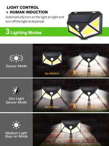 100 LED Solar Lights, 3 Working Modes, Solar Powered Security Lights, Motion Sensor Lights, Wireless IP65 Waterproof, Suitable For Garden Fence, Patio And Garage Platform - Multicolor - View 7