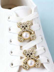 Suricat 2个鞋带吊坠，配有ABS蝴蝶扣装饰和珍珠镶嵌水钻小熊。DIY奢华水钻鞋带夹配件，适用于女士靴子和运动鞋。圣诞节、万圣节、生日派对礼物（不含鞋子）。 - 彩色 - 查看 8