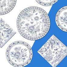 D200 Pcs Blue Floral Party Plies Blue And White Floral Paper Plates And Napkins Disposable Fancy Flower Tableware Set For Bridal Shower Wedding Tea Party Decorations Serves 50 - 藍色 - 查看 5