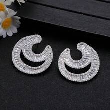 1 Pair Luxury Cubic Zirconia Multi-Layer C-Shape Decorative Earrings, Suitable For Women, Suitable For Evening/Party Occasions - Gold - View 3