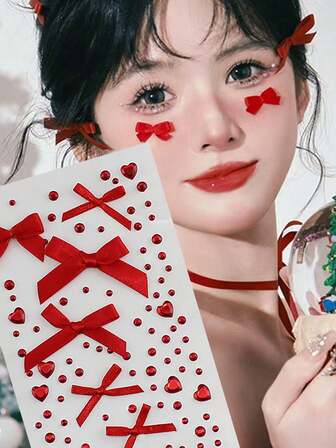 ملصقات ماس وجه عقدة الفراشة أحمر، ملصقات ماس دمعة عقدة الفراشة وردي صغير، ملصقات ماس قلب وردي، ديكورات وجه لاصقة بشكل قلب ودائري، ملصقات ديكور الوجه، ملصقات وجه لامعة، ملصقات تقليد ماس للمكياج، ملصقات ماس وجه DIY، ملصقات ديكور مكياج المسرح للحظة، ملصقات مكياج