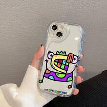 Funda de teléfono impresa, adecuada para 15 Plus, funda/pro/16/14, ondas crema, patrones creativos, 12 fundas de pareja, marca de moda Protpuxs, funda de dispositivo, funda de smartphone, diseño moderno, funda elegante, en relieve - transparente - Ver 2