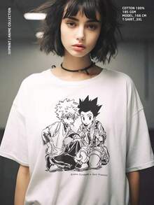Gon N Killua Anime Manga T Shirt Uni Short Sleeve S-5XL - 白色 - 查看 1