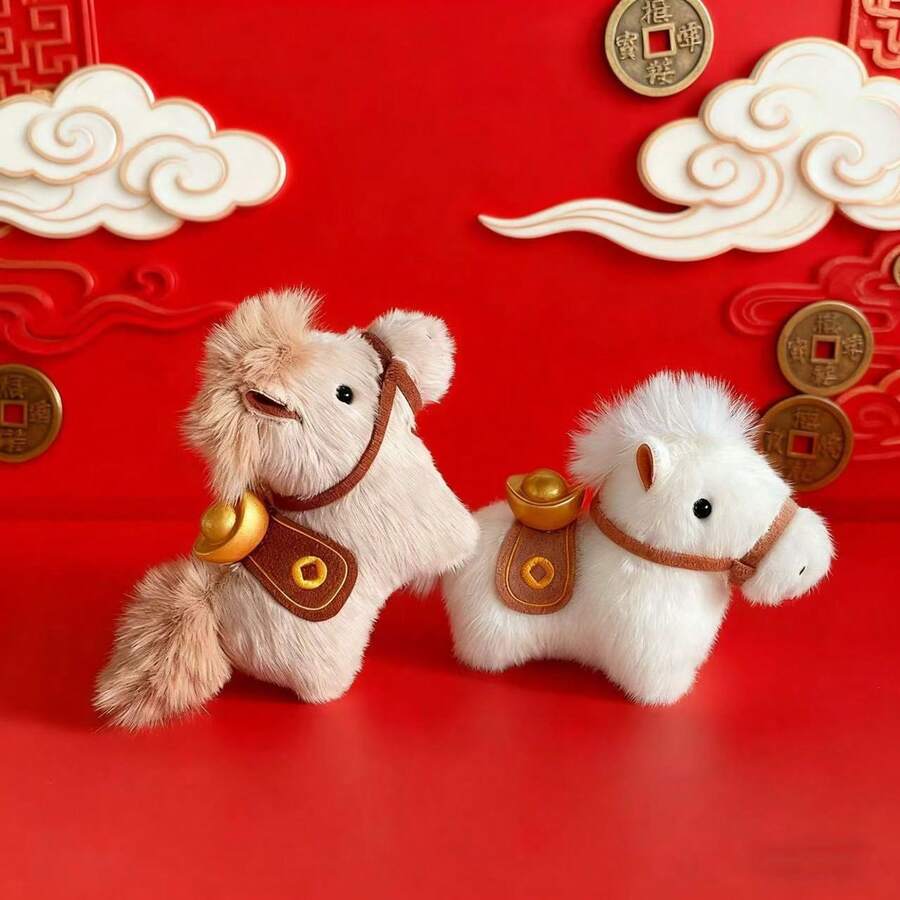 2件套 2026马年吉祥物元宝马毛绒钥匙扣挂件，吉祥吉祥物玩偶挂件，包包装饰，背包配件，吉祥吉祥物摆件，节日礼物，生日礼物，返校礼物，复活节礼物，情人节礼物 - 彩色 - 查看 1