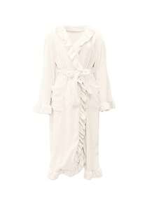 女士加厚荷叶边时尚浴袍，秋冬珊瑚绒加厚浴袍，超柔软荷叶边及踝浴袍，带侧袋，保暖家居服，柔软保暖长款浴袍，毛绒SPA浴袍，休闲睡衣，带口袋家居服 - 彩色 - 查看 10