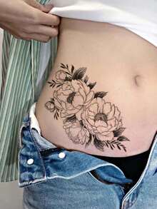 1 pieza Pegatina de tatuaje temporal con diseño de flor, pegatina de tatuaje de papel, tatuaje falso de arte corporal multiusos, adecuado para tus brazos, pecho, abdomen y espalda – , fácil de aplicar y quitar - Negro - Ver 3