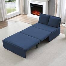 Puremind Modern Full Size Single Sofa Bed, 2 In 1 Convertible Linen 1-Seater Sleeper Sofa Couch With Cushions,Pull Out Sofa Bed For Apartment - 藏蓝色 - 查看 10
