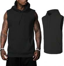 Sudadera con Capucha de Manga Corta para Hombre, Sudadera Deportiva con Bolsillo sin Mangas, cómoda y Transpirable
