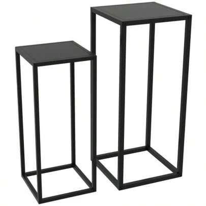 Set Of 2 Outsunny Plant Stands, Stools With Steel Legs, Scandinavian Design, Flower Stands For Garden Or Balcony, Black