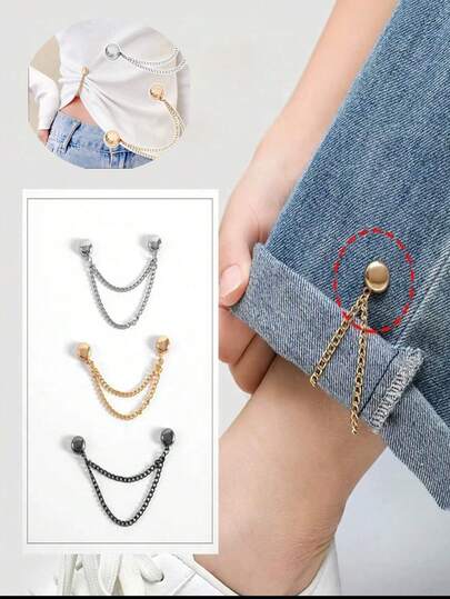 2 件多功能磁性衣夹，新型磁性衣夹，强力头巾磁铁带链，安全衬衫夹衣夹，女士时尚连衣裙配饰，用于收紧 T 恤下摆、领口下摆和裤脚，万圣节装饰