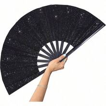 13-Inch Large Folding Fan, Shining - Hand Fan Pops Out Fan Strings, Dance To Strike Fan Boots, Dance On The Ground, Party, Outdoors, Decoration Shining - 黑色 - 查看 6