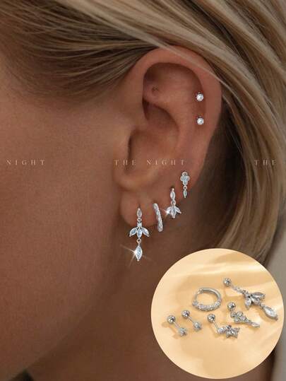 1 set med 6 st glittrande zirkoniaörhängen, örhängen och klämmor, modernt och elegant smyckeset för kvinnor, lämpligt för fest, högtid, dejt eller bröllop