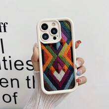 Phone Case With A Multicolored Woven Texture And Abstract Geometric Design For Everyday Use And Bohemian Style - White - View 6