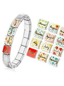 1pc Italian Modular Bracelet DIY Component, Detachable Design With Month Pattern, For DIY Bracelet Necklace Jewelry, Mix And Match Different Styles - Multicolor - View 1