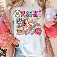 Preschool T-Shirts, Summer T-Shirts For Women, Graphic Print T-Shirts For Women, Casual Short Sleeve Crew Neck T-Shirt, 1 Fashion T-Shirt, 180g, 100% Cotton. - 白色007 - 查看 2
