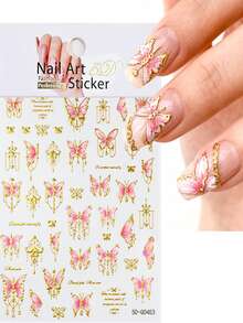 2 piezas/1 pieza Pegatinas de arte de uñas con relieve 5D de mariposa, pegatinas de uñas con diseño de mariposa dorada con brillo, calcomanías de arte de uñas para decoración de uñas, accesorios de uñas autoadhesivos para mujeres y niñas, pegatinas de uñas de mariposa de concha colorida estilo rococó - Multicolor - Ver 6