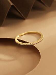 1pc S925 Sterling Silver Ring, Personalized Minimalist Design With Pave Cubic Zirconia, Pink Gold-Plated, Women Jewelry Gift, Cross-Border Premium Luxury, Fashion & Sleek Seasonal Offer - Gold - View 5