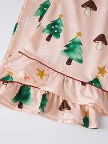 Women's Christmas Pajama Set Long Sleeve Lapel Mushroom Christmas Tree Print Shirt Pants Sleepwear - Rosa - Ver 7