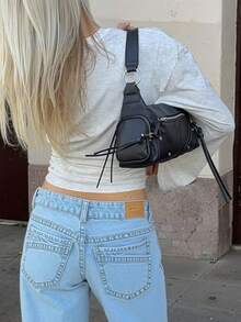 New Stylish Solid Color Ruffle Trim Elegant Long Sleeve Round Neck Blouse, Suitable For Vacation, Date, School, Travel, And Daily Wear - Light Grey - View 2