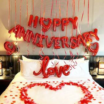 18 st/set grattis-årsdagsballonger (guld, silver, roséguld, röd), 18-tums hjärtformade folieballonger, hjärtformade folieballonger, lämpliga för alla hjärtans dag, årsdag, förlovning, bröllop, romantisk heminredning, romantisk högtidsdekoration, festdekoration