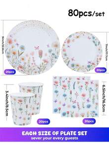 The Butterfly Flower Themed Disposable Paper Tray Set Includes 9-Inch And 7-Inch Paper Cups And Napkins. Suitable For Various Occasions Such As Clubs, Parties, Picnics, Weddings, Family Banquets, And Party Supplies. It Is Also Suitable For Kitchen And Dining Room Decoration, As Well As Party Decoration. This Is A Set Of Reception Paper Plates And Disposable Tableware. It Is Specifically Designed For Weddings And Parties - Multicolor - View 3