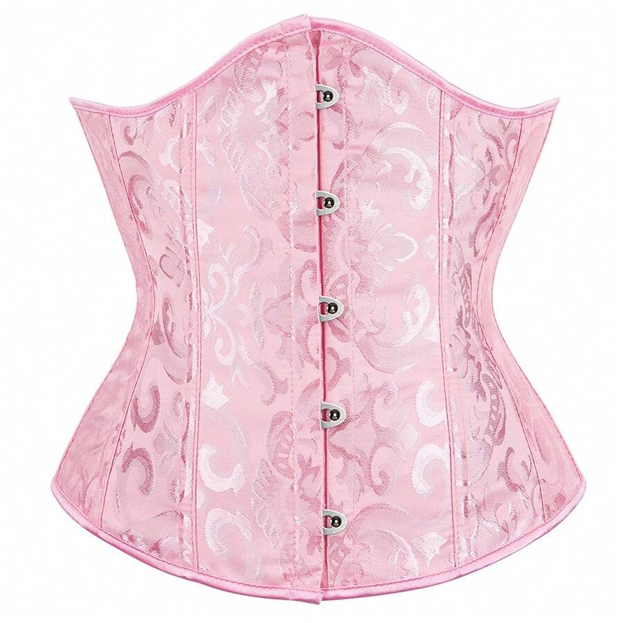 1pc Jacquard Palace Style Waist Trainer Corset, Adjustable Drawstring Waist - Hồng - Xem 1