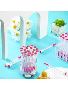 50Pcs Eyelash Brush Tube Disposable Mascara Wands Tube Reusable Lash Spoolies Brush Dust-Proof Cleaner Storage Tubes,Giveaways - Hot Pink - View 6