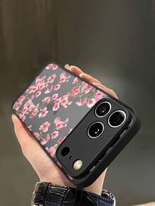 1pc Pink Cherry Blossom Branches.  17 Pro Max Phone Case, Precision-Cut Button  16 Pro Max Case, Suitable For  17 16 15 14 13 12 11 Pro Max Plus Air Phone Cases. - Black - View 4