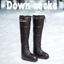 Down Camping Socks - Ultra Warm Down Booties For Sleeping Bags, Hiking & Winter Indoor Use, Waterproof 20D Nylon, Unisex Cold-Weather Boots - Black - View 1