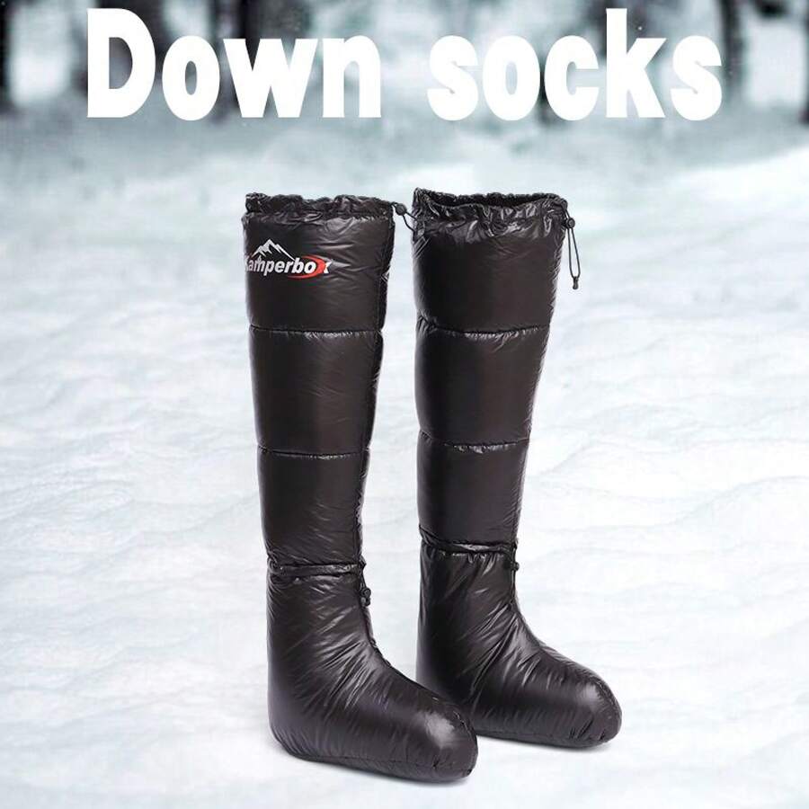 Down Camping Socks - Ultra Warm Down Booties For Sleeping Bags, Hiking & Winter Indoor Use, Waterproof 20D Nylon, Unisex Cold-Weather Boots - Black - View 1