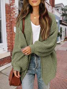 1 chiếc áo khoác cardigan dệt kim tay dài dáng rộng màu trơn dành cho nữ, thích hợp cho mùa thu/đông. - xanh quân đội - Xem 4