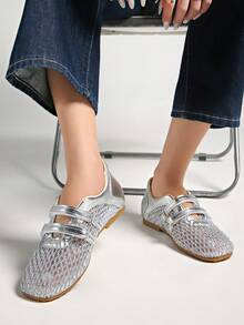 Vintage Red Versatile Hook & Loop Mary Jane Shoes Women 2025 Spring New Leather Casual Round Toe Flat Shoes - Silver - View 6