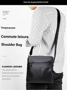 Premium Herren Vollnarbenleder Messenger Tasche, Großes Fassungsvermögen Multi-Fach Design für Handy, Brille, Schlüssel, Ausweis, Wasserflasche usw. Verstellbarer Schultergurt, leicht für täglichen Arbeitsweg & Lässig, modische schwarze Umhängetasche, ideales Geschenk für Männer, Ehemann, Vater an Valentinstag, Weihnachten, Valentinstag - Verschiedenfarbig - Übersicht 5